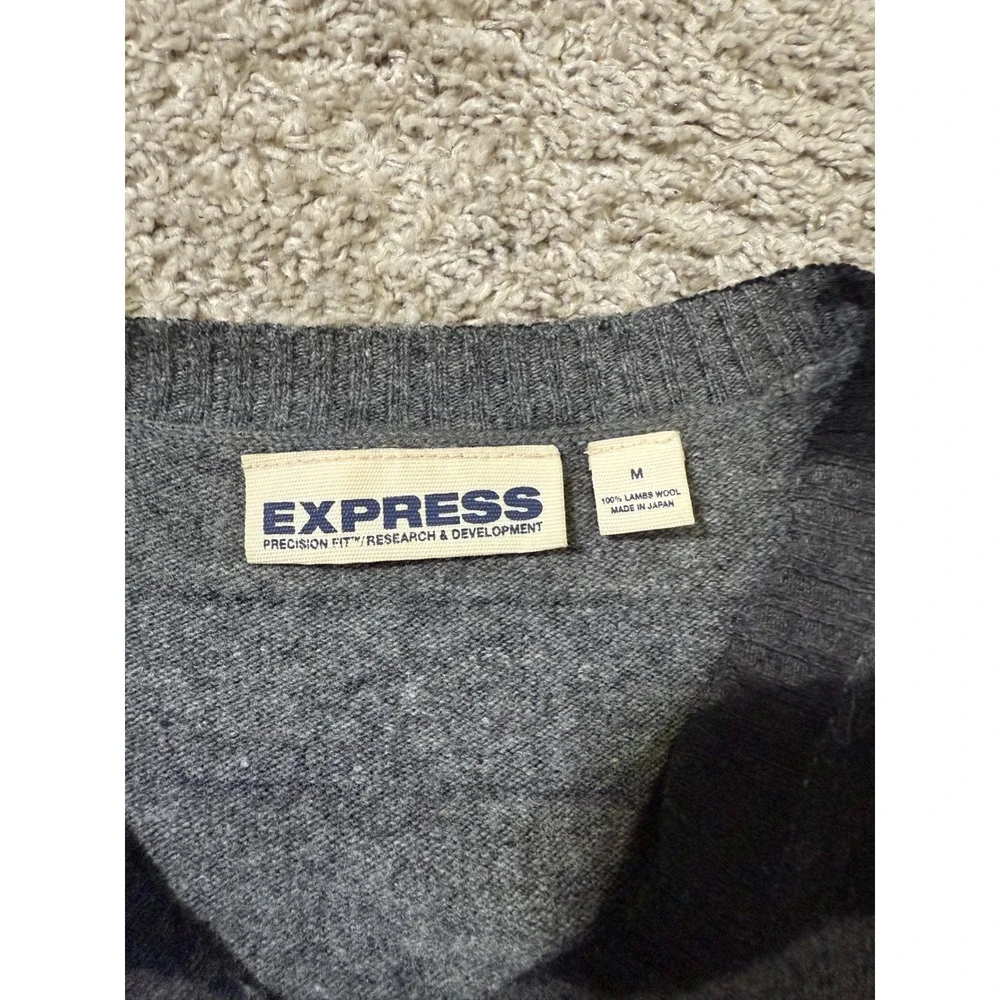Express‎ Lambswool Striped V-Neck Sweater Grey Academia Preppy Office Grunge M